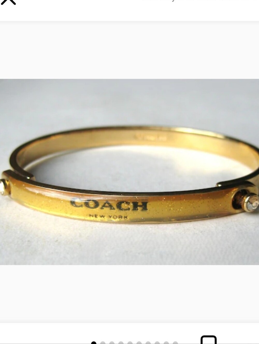 New Coach Gold Glitter Enamel Bangle Bracelet W/Polished Stainless Steel & Box